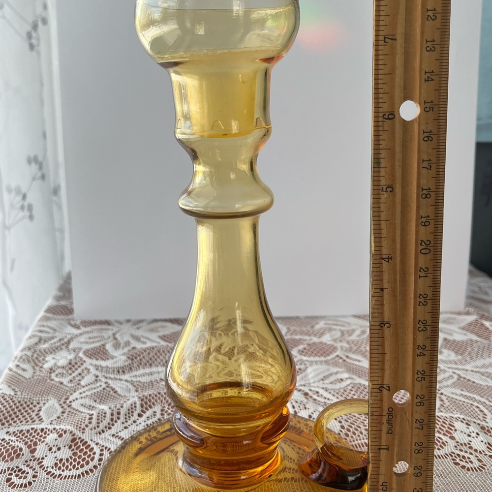 Vintage Amber-Coloured Glass  Chamberstick Candle Holder MCM 
Retro Decor - Picture 5 of 6
